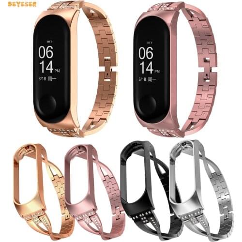 Stainless Steel Watch Strap For Xiaomi Mi Band 5/6 Smartwatch Replacement Watchband Bracelet Metal Belt Luxury Diamond Wristband
