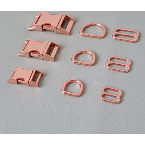 20Sets/Lot 15mm 20mm 25mm Straps Strong Metal Buckle Slider For Dog Collar Harness Adjuster Belt Loop D Ring Accessory Hardware