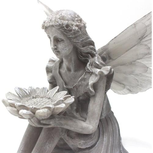 Fairy Statue Solar Light Faery with Wing Angel Figurine Sculpture Decoration