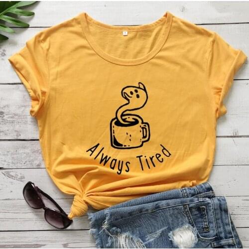 Funny Ghost Coffee shirts Always Tired T-shirt Halloween tees 100%cotton women casual tees vintage art tee top
