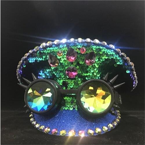 Women Men Green Police Hat Steampunk Punk Gear Glasses Performance Military Hat Captain Hat Club Shower Guard Hat 3 Size