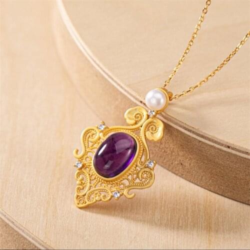 Uglyless Luxury Palace Hollow Filigreed Flowers Pendants Necklaces for Women Natural Agate Pearls Pendants + Chains 925 Silver