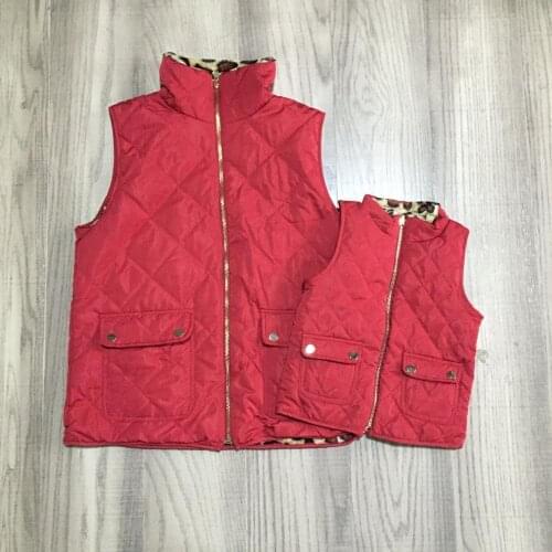 Girlymax mom me top winter clothes girls fall vest girls plush waistcoat kids leopard red vest adult and kid vest