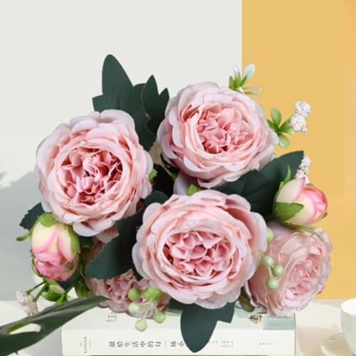 1 Bundle Silk Peony Bouquet Wedding Party Fake Plants Home Garden Artificial Roses Flowers Home Decoration Accessories