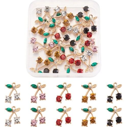 1Box Cherry Charms Alloy Rhinestone Cherry Fruit Pendants for DIY Jewelry Making Earring Bracelet Necklace Anklet Accessories