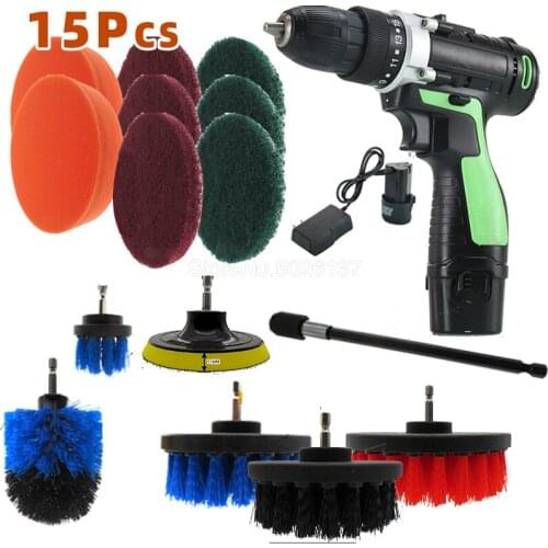 15PCS/SET Drill Brush Power Scrubber Bathroom Surfaces Tub Shower Tile And Grout All Purpose Cleaning Kit Scrub Pads - Cleaner