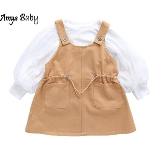 Girls Fall Outfits For Kids Puff Sleeve Shirt + Dress 2Pcs Halloween Boutique Toddler Clothing Christmas Children Suits