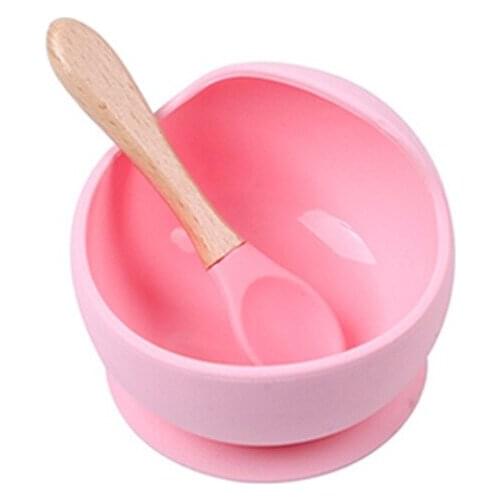2 Pcs Baby Silicone Anti-drop Complementary Healthy Food Grade Childs Tableware Circularity Food Spoon Bowl Set