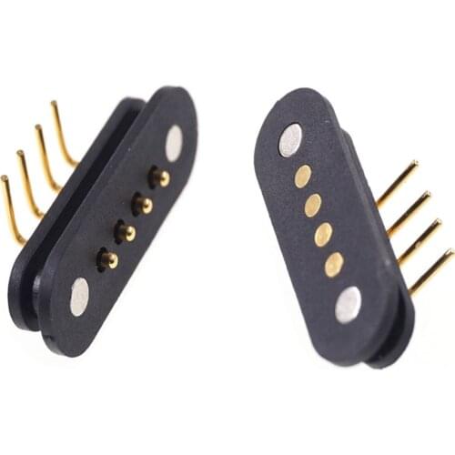 5 Pair Spring-Loaded Magnetic Pogo Pin Connector 4 Pole Pitch 2.5 Through Hole Angled Male Female 2A 36V DC Power Charge Plug