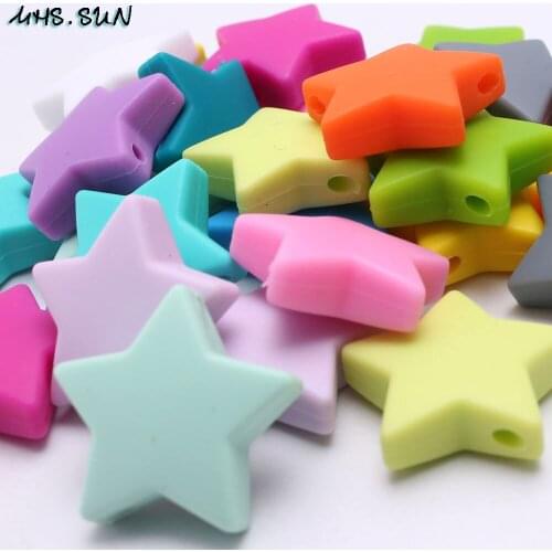 MHS.SUN 50pcs BPA Free Star Silicone Beads Loose Teething Teether Food Grade Beads DIY Making Baby Teething Pacifier Chain