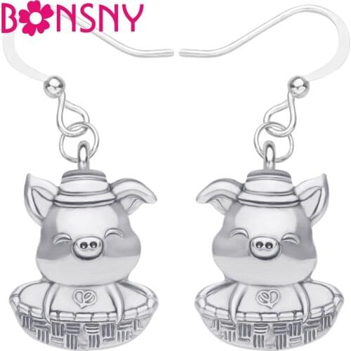 Bonsny Plated Alloy Antique Gold Sweet Lucky Yuanbao Pig piggy Earrings Metal Drop Dangle Charms For Girl Friends Birthday Gift