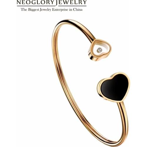 Neoglory Stainless Steel Love Heart Rose Gold Color Bangles & Bracelets for Women Jewelry Gift Brand Jewelry