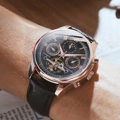 Mens Watches Top Luxury Brand Automatic Mechanical Watch Men Leather Business Waterproof Sport Watches Relogio Masculino GR New