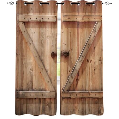 Wooden Door Texture Vintage Window Curtains Home Decor Kitchen Draperies Window Curtain Living Room Curtains for Bedroom