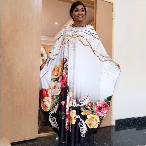 Length 145 cm New African Womens Clothes Dashiki Leopard Print V-neck Slim Side Lotus Leaf Hot Drill Stretch Long Dress