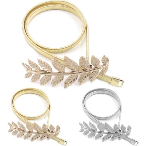 Stretchy Chain Belt Leaf Adjustable Pant Belt Thin Belt for Women Dress Golden Silver Metal Chain Belt Jewellery for Party