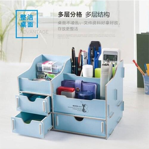 Glosen)DIY desktop storage box office pen holder wood creative multi-function drawer remote control cosmetic jewelry box D9132