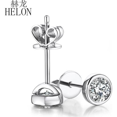 HELON 1ct Round Moissanite Earring Solid 14K White Gold VVS/DEF Test Positive Moissanite Diamond Stud Earrings For Women Jewelry