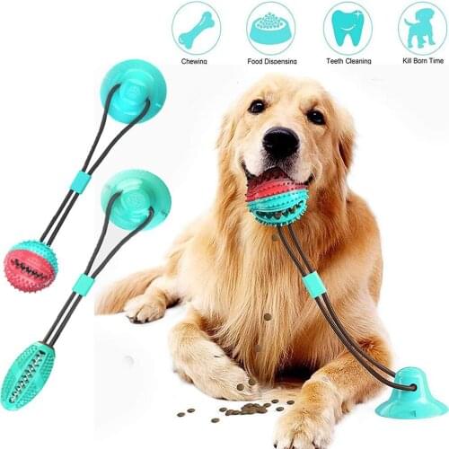Interactive Pet Bite Dog Toys Rubber Chew Ball Cleaning Teeth Safe Elasticity TPR Puppy Suction Cup Dog Teethbrush Biting Toy