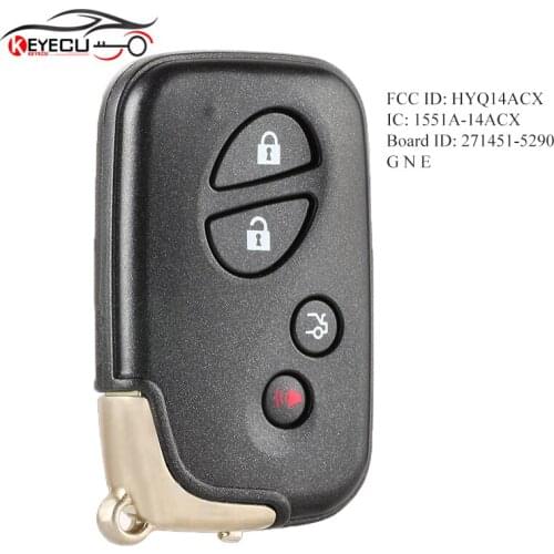 KEYECU Board ID: 271451-5290 GNE Smart Remote Key Fob 4 Button 312/314MHz/ 315MHz/433MHz for Lexus RX350 RX450H FCCID: HYQ14ACX