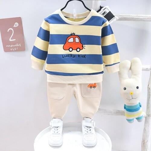 HYLKIDHUOSE Infant Clothing Sets Autumn Baby Girls Boys Stripe Long Sleeve T Shirt Pants Children Casual Clothes Kids Outfit