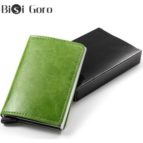 BISI GORO Anti-theft Security England Style Men And Women Card Wallet Metal Aluminum Solid Slim Small Short Wallet Cartera Mujer