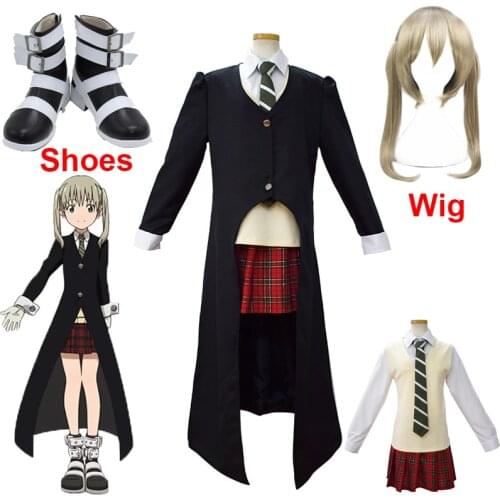 Soul Eater Maka Albarn Cosplay Costume for Women Girl Skirt Set Trench Uniform Halloween Carnival Party Costume Maka Albarn Wig