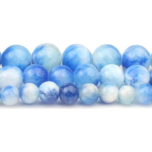 6/8/10mm Natural Dark Blue & White Persian Jades Stone Beads Round for DIY Bracelet Accessories Jewellery Making 15'' Strand
