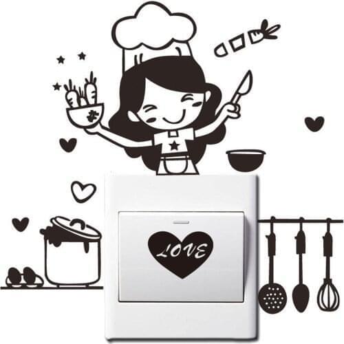 Kitchen Light Switch Sticker Cute Cook Vinyl Decal Home Decor PVC Wallpaper Cute Cook Vinyl Wall-paper Decal Home Decoration