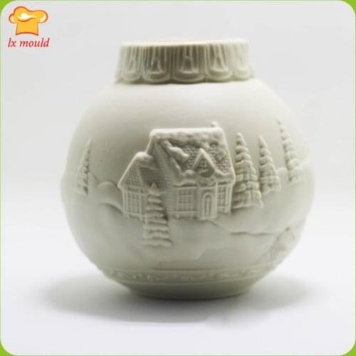 LXYY New 3D Embossed Round Candle Silicone Mould Christmas Lantern Mold