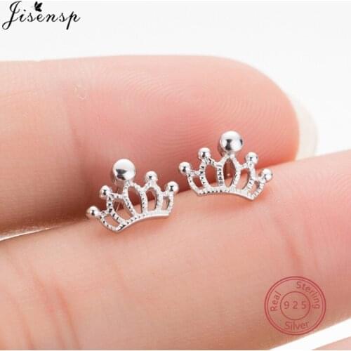Jisensp Small Earrings for Women Tiny Crown Stud Earrings Engagement Earings Fine Jewelry