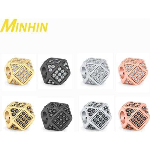 MINHIN 3Pcs Micro Pave CZ Geometric Metal Beads for Jewelry Making Bracelet Black White Crystal Spacer Beads DIY Accessories
