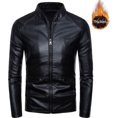 Men Motorcycle Vintage Casual Leather Jacket THICK Coat Men Autumn Design Biker Rivet Pockets Leather Jackets Men