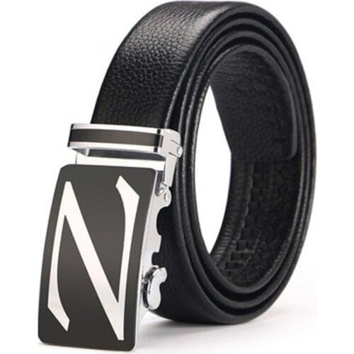 COW Genuine Leather Belts For Men Automatic Ratchet Buckle Fashion Casual Leather Belts Length 110-130CM