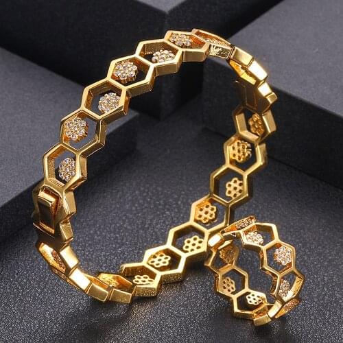 Jankelly luxury Unique African Bangle Ring Set Jewelry Sets For Women Wedding Cubic Zircon Crystal CZ Dubai Bridal Jewelry Set
