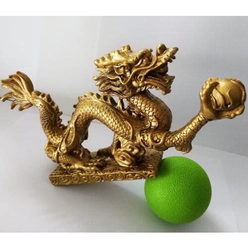 Newest Copper Dragon Figurine Holding a Ball Chinese Feng Shui Good Luck Amulet