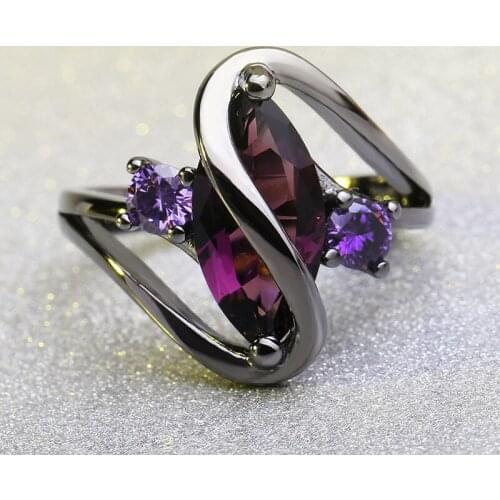 2018 New Arrival 925 Fashion Silver Plated Ring for Women Bright Black Ring Purple Stone Crystal Lady Ring Jewelry T-R010