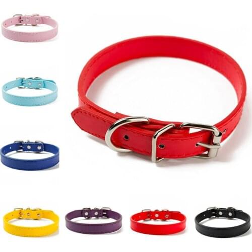 PU Leather Pet Puppy Collar Simple Pure Color Adjustable Dog Collar for Small Dogs Chihuahua Yorkshire Terrier Cat XS S M L XL