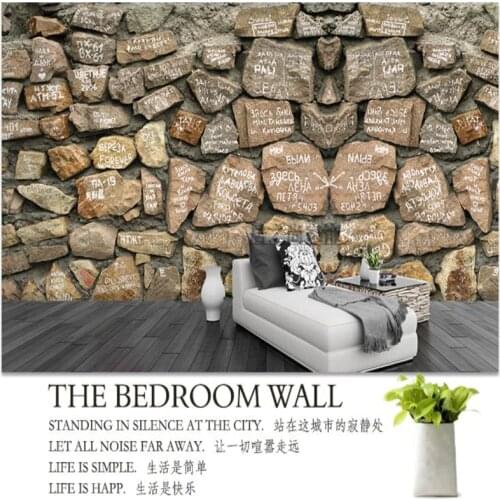Personality Text Graffiti Stone Textured Mural Wallpaper 3D Bar Cafe Living Room Bedroom Terrace Retro Home Decor Wall Paper 3D