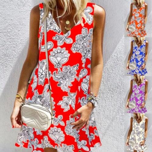 Dress Women Summer 2021 New Europe United States Ladies V Beck Loose Printing Big Yards Dresses Casual Vestidos CHD5335