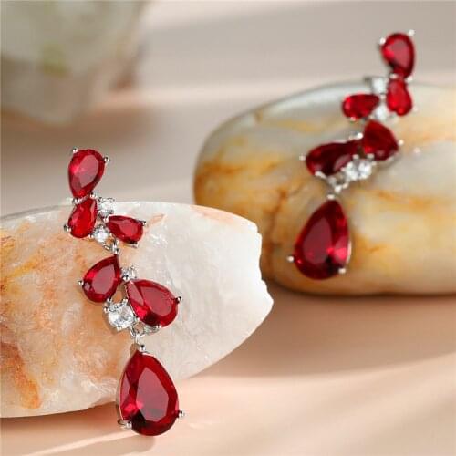 Luxury Female White Zircon Drop Earrings Classic Silver Color Dangle Earrings For Women Vintage Crystal Stone Wedding Earrings