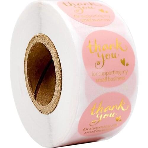 500Pcs Pink labels Thank You for Supporting My Small Business Sticker for envelope sealing Round handmade Gift Decor Stationery