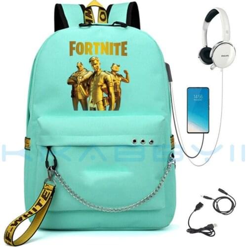 FORTNITE Chain Backpack Games USB Charging Teenagers School Bag Mochilas Para Mujer Backpack Women Men Laptop Backpack