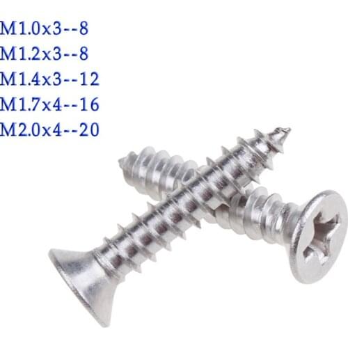 300pcs philips csk head self tapping minis screw M1.0 M1.2 M1.4 M1.7 M2 SUS304 stainless steel cross drive flat head micro screw