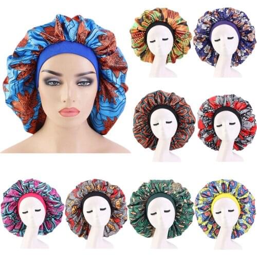 Large Satin Sleep Cap Night Hat African Women Print Hair Bonnet Indian Turban Wide Band Nightcap Head Scarf Beanies Shower Caps