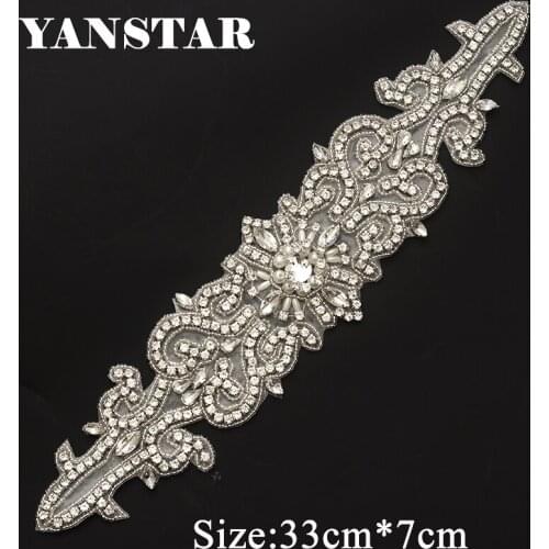 YANSTAR(30PCS) Bridal Sash Rhinestone Applique Crystal Silver For Wedding Dresses Belt Iron On YS940
