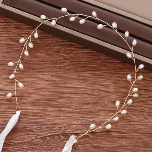 Pearl Alloy Headband Wedding Hair Accessories Bridal Tiara Gold Color Headband Bridal Hair Jewelry Wedding Decoration