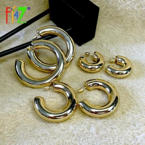 F.J4Z Hot Metal Hoop Earrings for Women Trend Fashion C Shape Statement Earring Lady Gifts серьги 2021 тренд новинка