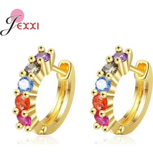 New 925 Sterling Silver Hoop Earrings For Women Colorful Crystal Earrings Boho Gold Color Rhinestone Statement Jewelry Brincos