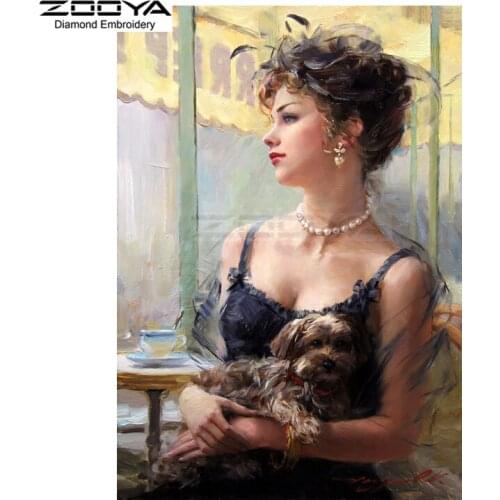 ZOOYA Diamond Embroidery 5D DIY Diamond Painting Woman And Dog Animal Diamond Painting Cross Stitch Rhinestone Decoration CJ754